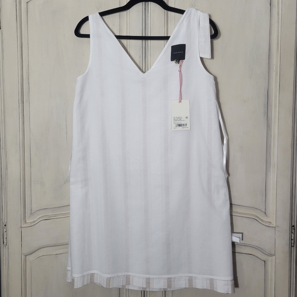 NWT Alex Marie Elena Stripe Linen Blend Neutral Sleeveless Bow Shift Dress *sz S - Picture 12 of 16